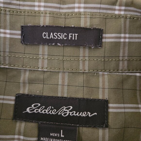 Men's Eddie Bauer Green Plaid Button up Collar Short Sleeve Shirt Large - Picture 5 of 6